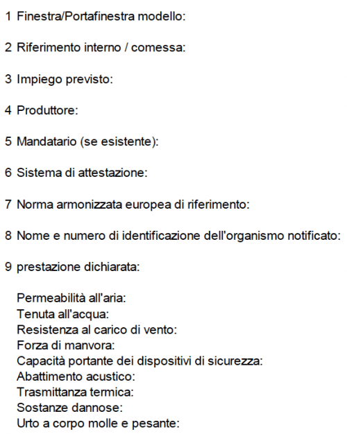 serramenti dichiarazione di prestazione