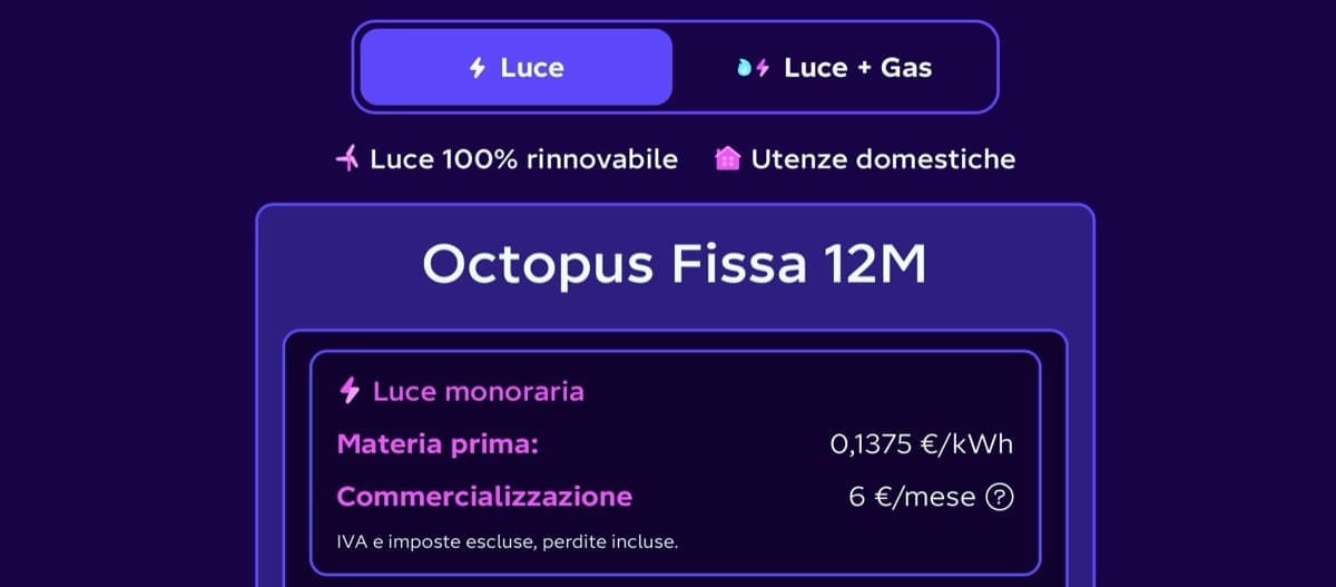 Octopus: costo reale del kWh con IVA (la mia bolletta vera)